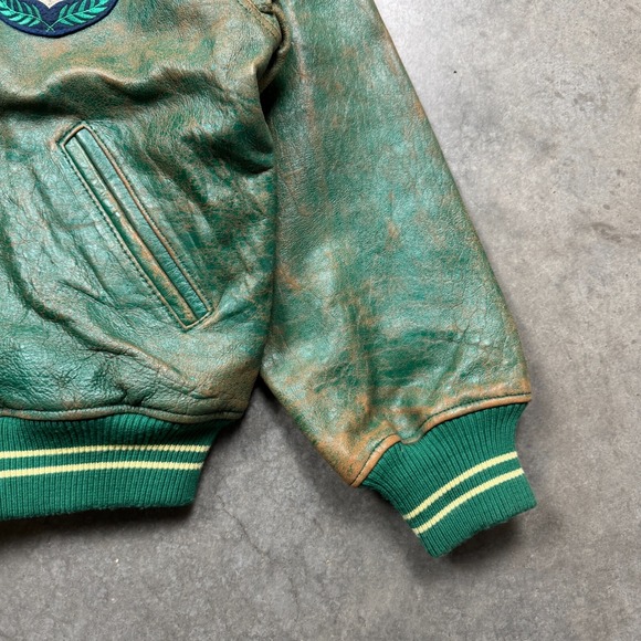 Vintage 1980s Avirex USA‎ Mohawks Leather Jacket Mens L  Green Preowned Faded - Picture 7 of 15